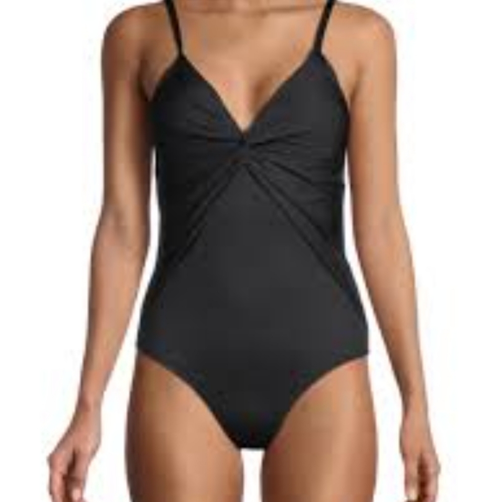 Tahari front twist one piece swimsuit in black